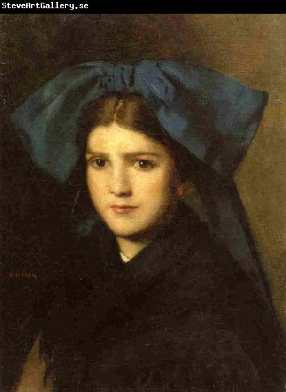 Jean-Jacques Henner Portrait of a Young Girl with a Bow in Her Hair